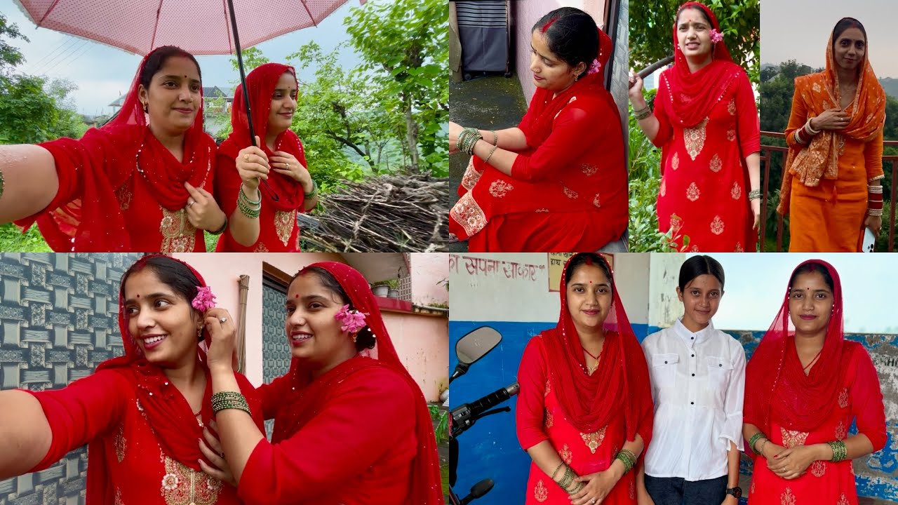 पहाड़ों में बारिश में भी खेतों से घास काटकर लाना पड़ता है 🥵#twins #himachal #village