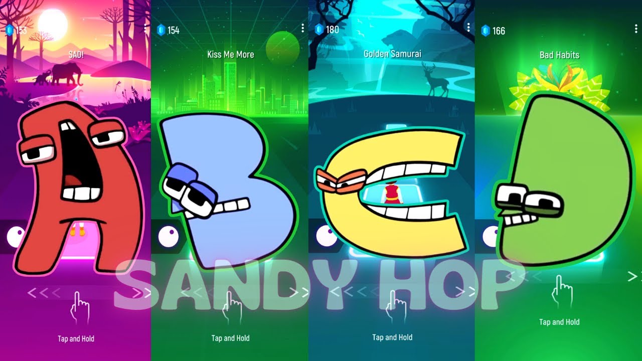 Alphabet Lore Battle in Tiles Hop | A vs B vs C vs D (Alphabet Lore ...