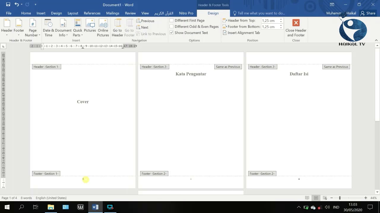 Cara membuat nomor  halaman  berbeda di word 16 YouTube