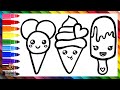 Dibuja Y Colorea 3 Lindos Helados 🍧🍨🍦❄️🌈 Dibujos Para Niños