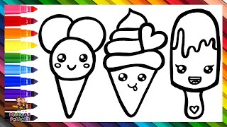 Dibuja Y Colorea 3 Lindos Helados 🍧🍨🍦❄️🌈 Dibujos Para Niños