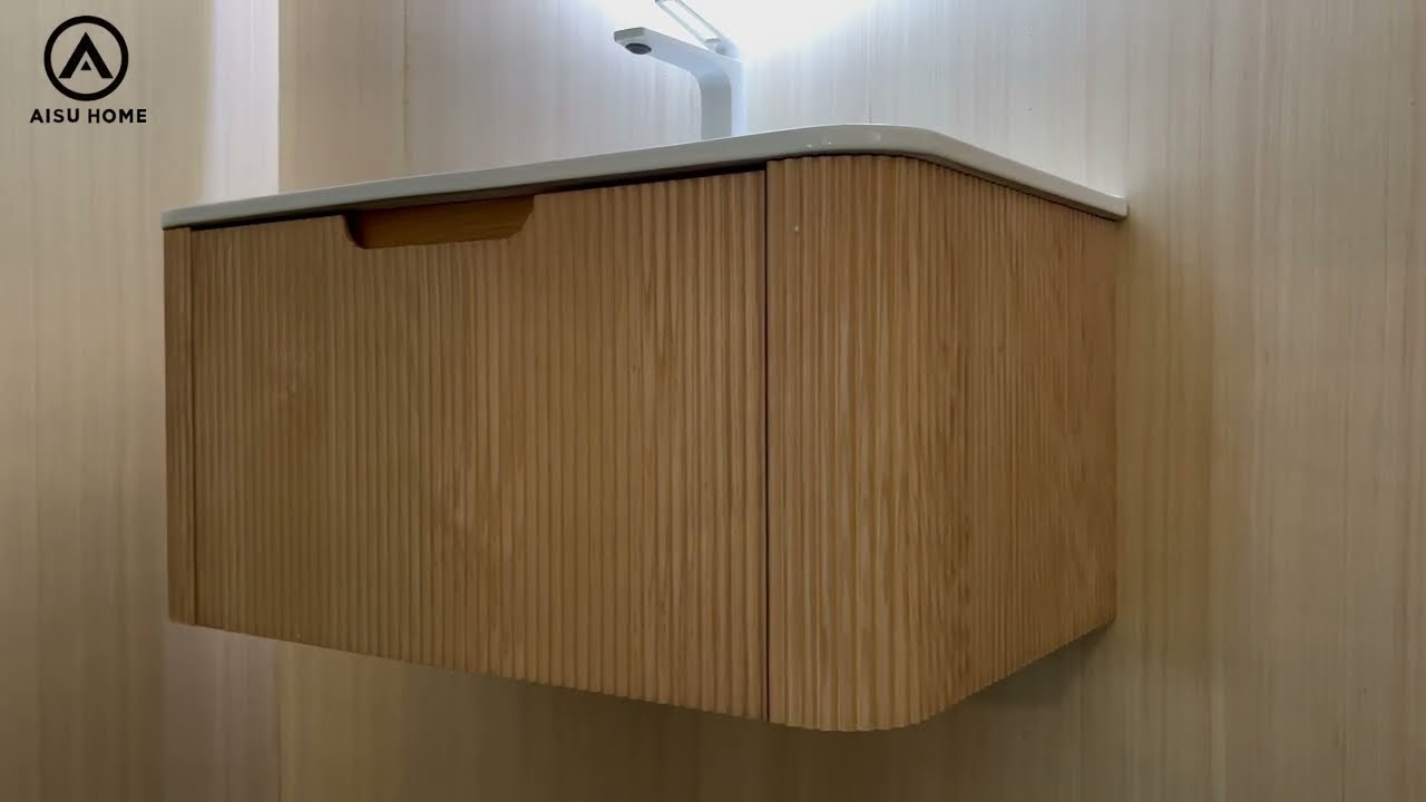 AISU 30" Floating Bathroom Vanity | Modern Curved Edge Design in Natural Walnut