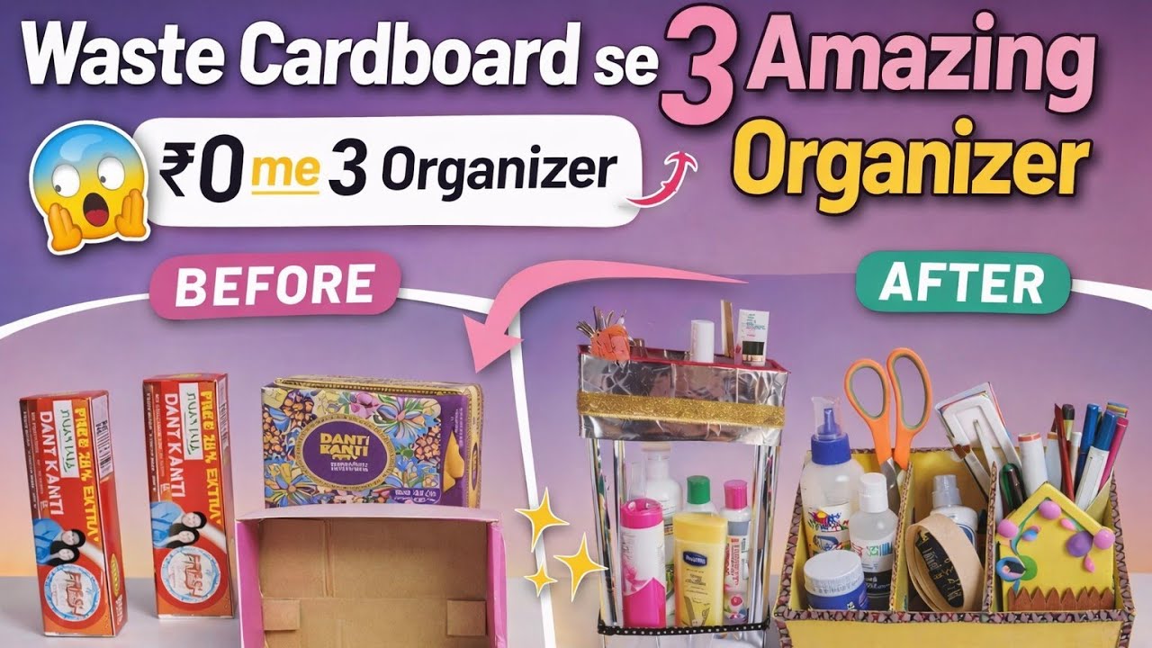 DIY Crafts with Cardboard Desk Organizer 😍 | Best Out of Waste - YouTube