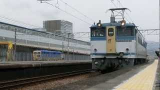 EF65-2127（広島更新色　カラシ）　9667レ甲種輸送介在車輸送列車　三島駅通過