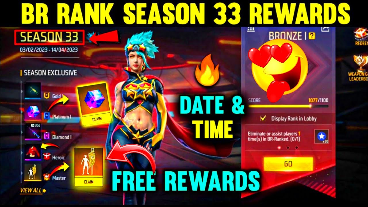 br rank season 33 rewards😍|| br rank season 33 kab aayega || free fire ...