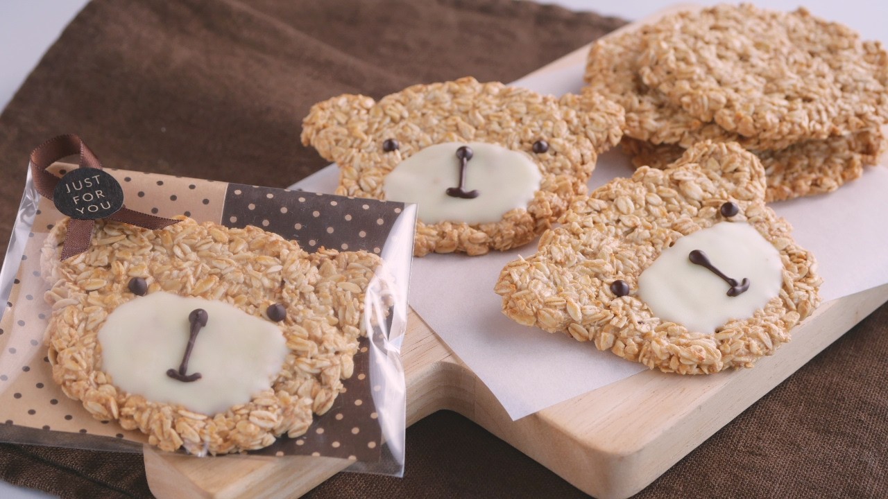 【🐻くまさん顔のオートミールクッキー♡優しい甘さ】Bear Face Oatmeal Cookies | Lightly Sweet