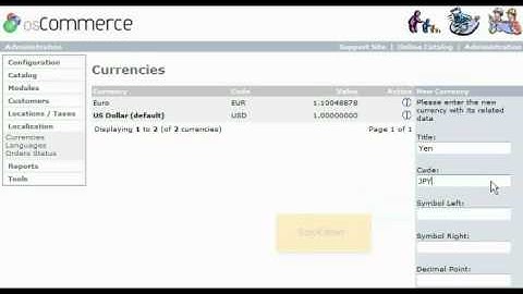 How to configure your currency in osCommerce