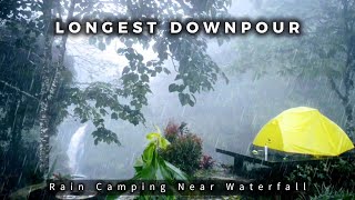 ⛈ SOLO RAIN CAMPING near waterfall, downpour and thunder (Soothing Rain Sound)