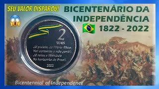 Seu valor disparou! moeda de 2 reais do bicentenário da independência do Brasil, vale muito dinheiro