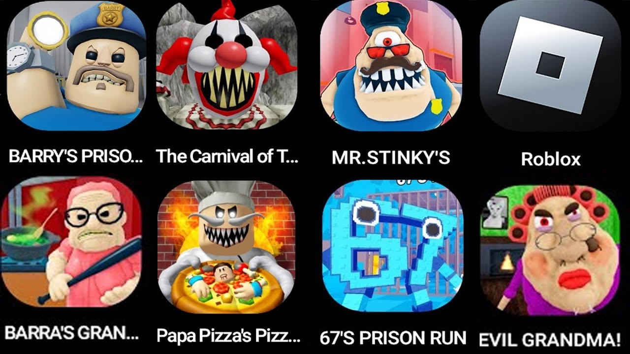 ROBLOX ESCAPE BARRY'S PRISON RUN!,The Carnival of Terror.MR. STINKY'S.EPIC SCHOOL.Papa Pizza's..!