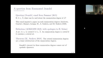 Prof. Joseph Miller | Introenumerable sets and the cototal enumeration degrees