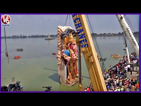 Khairatabad Ganesh Visuals Before Immersion At tank Bund | Khairatabad Ganesh Nimajjanam | V6 News - V6NEWSTELUGU