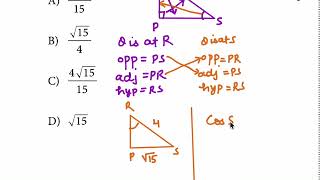 SAT Math: Right triangle trigonometry and complementary angles, B-10, M-2 Q, no. 15