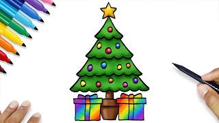 christmas tree drawing tutorial christmas drawing simple