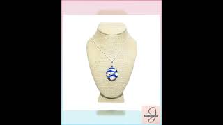 Murano Glass Cobalt Blue White Copper Disc Pendant