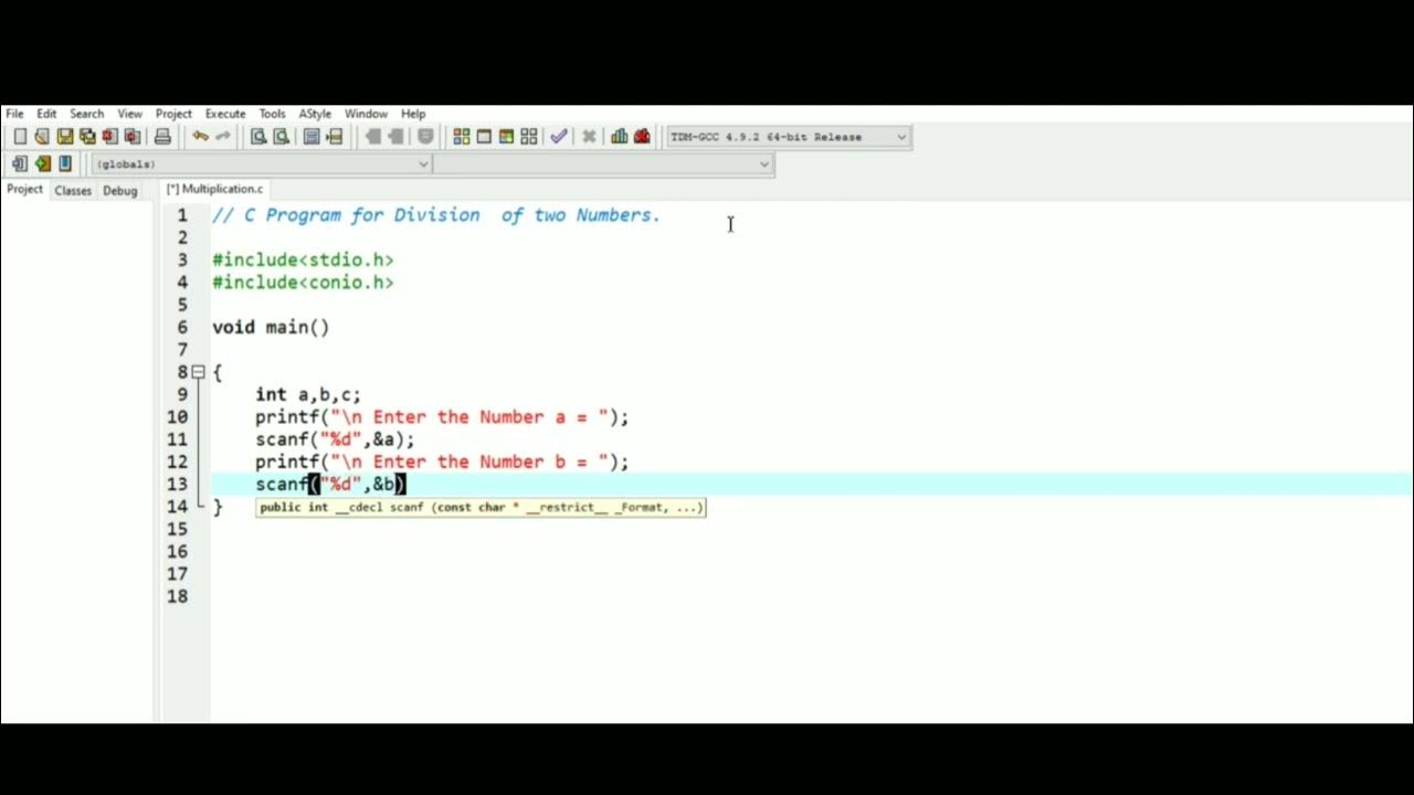 C program for division of two numbers - YouTube