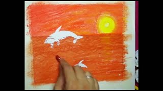 Sunset Scenery with Oil Pastel Color| Easy drawing-Step by Step| #oilpastel #drawing #scenery