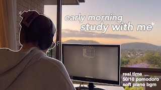 2 hour study with me ☁️🌅📎 50/10 pomodoro with soft piano bgm & timer (sunrise edition) screenshot 4