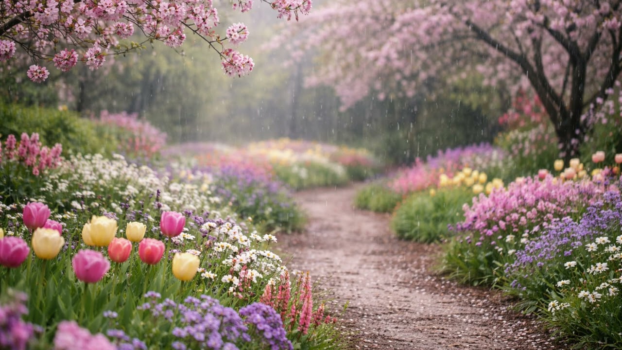 432HZ Acoustic Rain Background Relaxing Music Springtime Meditation