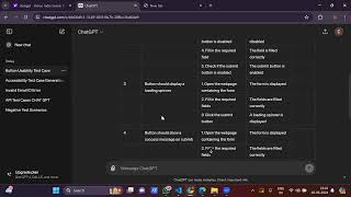 Usability test case generation for a button in tabular format using CHATGPT screenshot 2