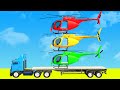 SPIDERMAN Helicopter Transporting on TRUCK CARS Lamborghini and Motorcycles with Superheroes Racing