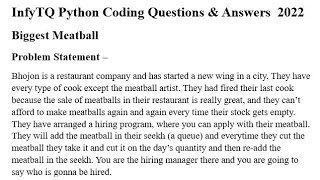 InfyTQ Python Coding Question - *Biggest Meatball* & Answer 2022 #infytq #infosys #python #coding