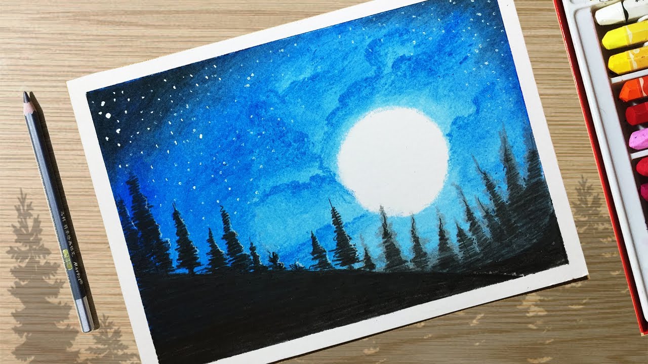 Descubrir 62+ imagen moonlight painting with oil pastel