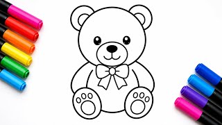 Coloring a Cute Teddy Bear 🧸 | Easy Bear Coloring for Kids | Fun Coloring Page