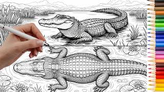 Jungle Alligator Swamp Coloring Session - Real Time Coloring Pages Animals COLORING PAGE