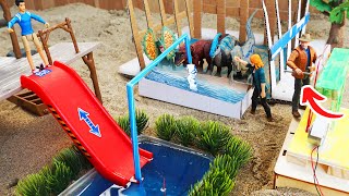 Jurassic world at home! Dinosaur Shed,Truck Vehicle,Water Pool Buiding Mini | BOBOTV