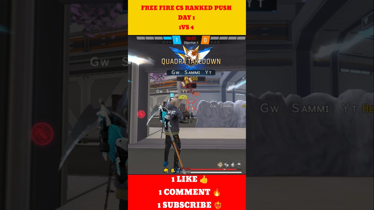 FREE FIRE CS RANKED PUSH DAY 1 1VS 4 CLUTCH  