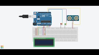 Ultrasonic Sensor (3pins) with LCD 16x2 in TINKERCAD (part 2)