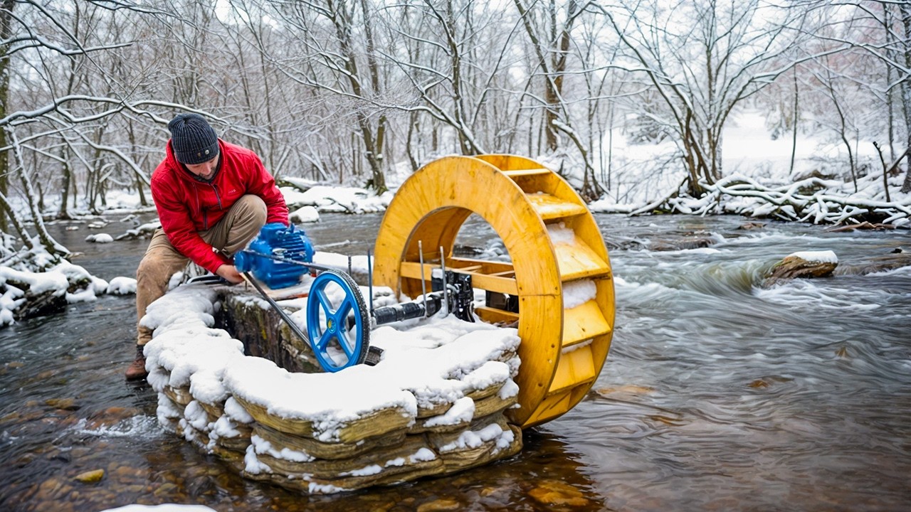 Man Builds WATERWHEEL That Powers His Entire Riverside House | by @Woodsimprovisation