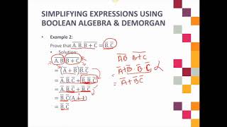 7) Example of Simplifying Expressions using Theorem DeMorgan and Boolean Algebra