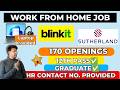 🔥 PERMANENT WORK FROM HOME Job | Laptop Provided 💻 | Blinkit &amp; Sutherland Hiring | 12th Pass