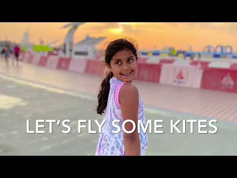 Flying Kites and cartwheel performance in Kite Beach, Dubai