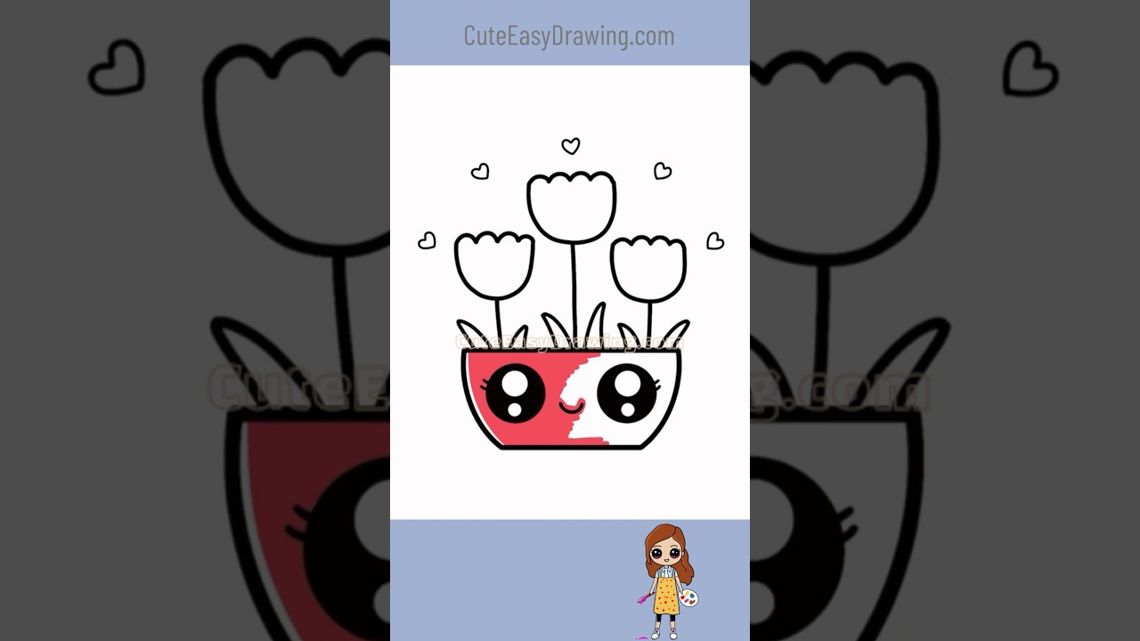 How to draw a cute Flower Pot / Cute a Tupil Flowers Easy 