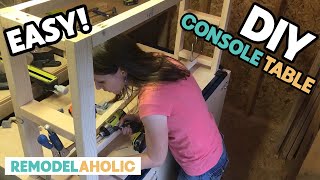 How to Build a Modern Farmhouse Style DIY Console Table with Shelves | Remodelaholic