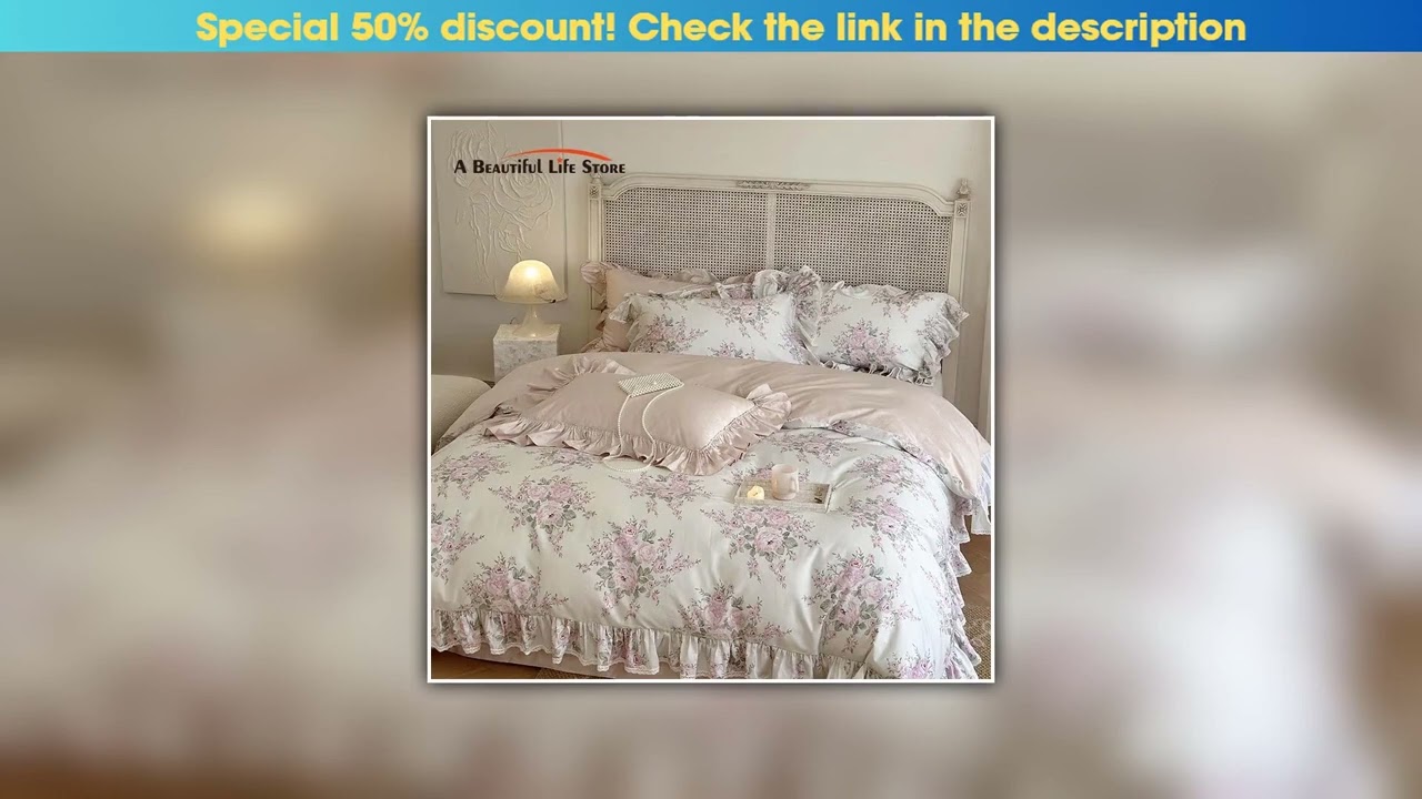 Hands-on French Rose Flowers Print Lace Ruffles Bedding Set, Egyptian Cotton Duvet Cover, Bed Sheet