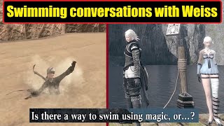 NieR Replicant can't swim comments from Weiss (Young and Adult) in sand and water