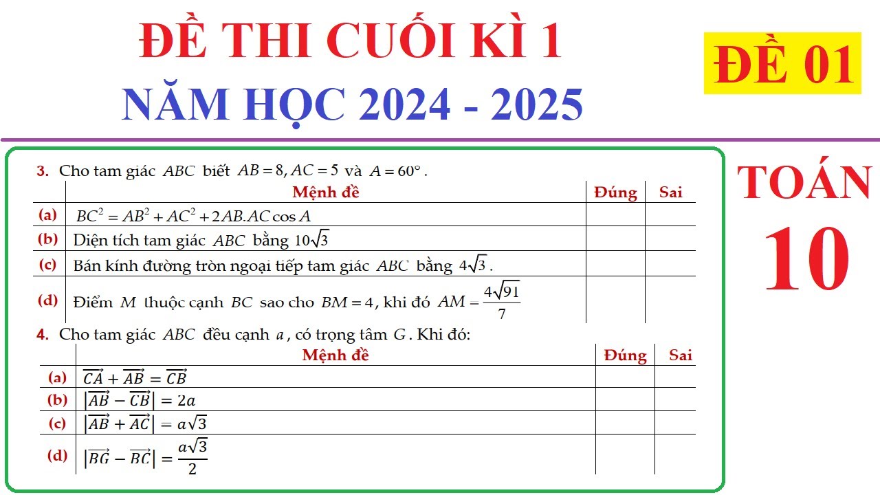 TOÁN 10 - ĐỀ 1 - ĐỀ THI CUỐI HỌC KÌ 1 TOÁN 10 NĂM 2024-2025. ÔN TẬP CUỐI HỌC KÌ 1