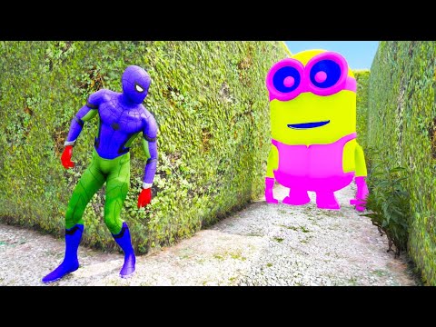 GTA 5 Epic Ragdolls RED SPIDERMAN VS RED MINION VS GREEN MINION (Euphoria Physics & Funny Fails)