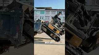 No ramps needed the operator plants the bucket slides back No ramps needed the operator plants the bucket slides back