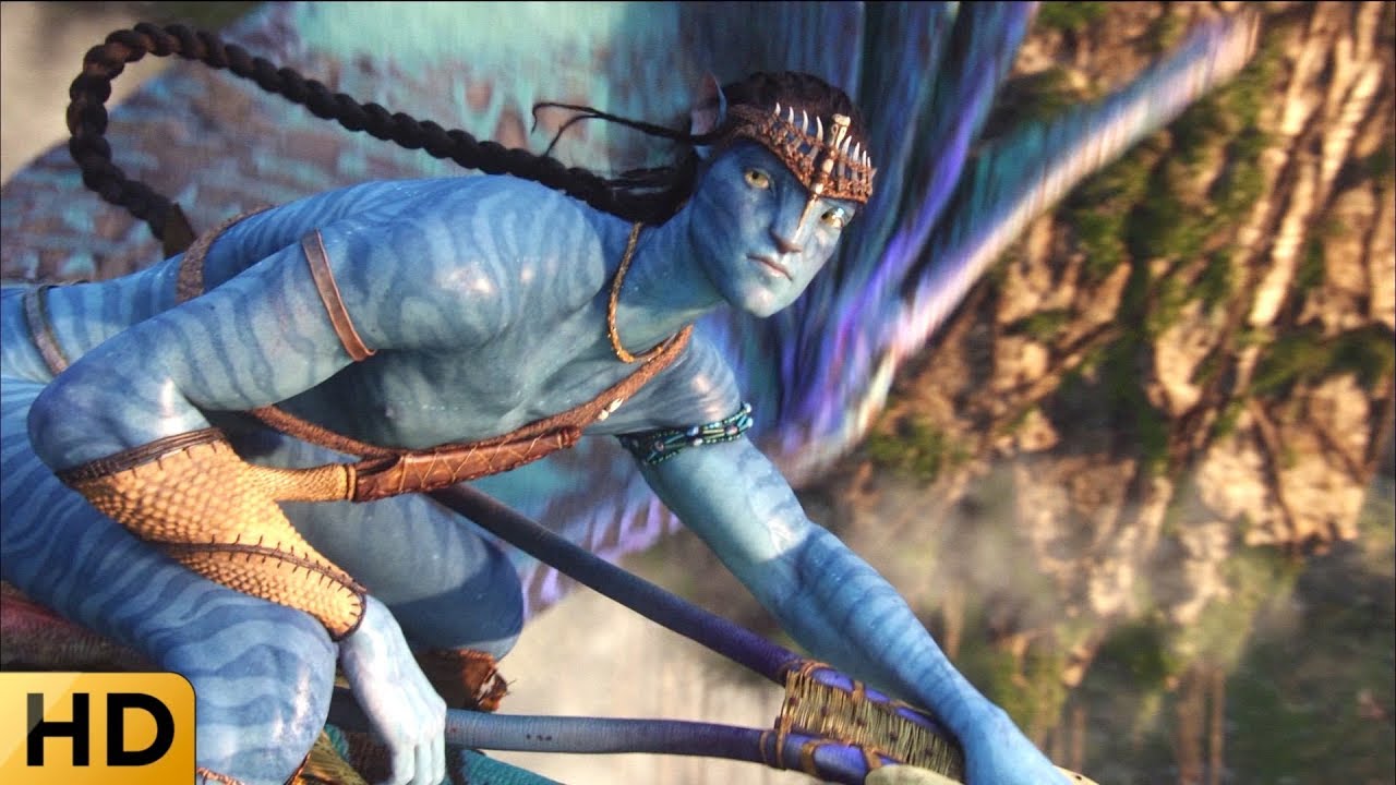 Джейк и Нейтири вместе летают на банши. Аватар.