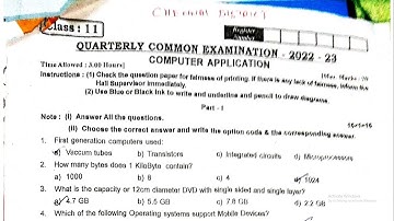 11th Computer Application Quarterly Original Question Paper 2022