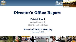 Allegheny County Board of Health Meeting, November 1, 2023