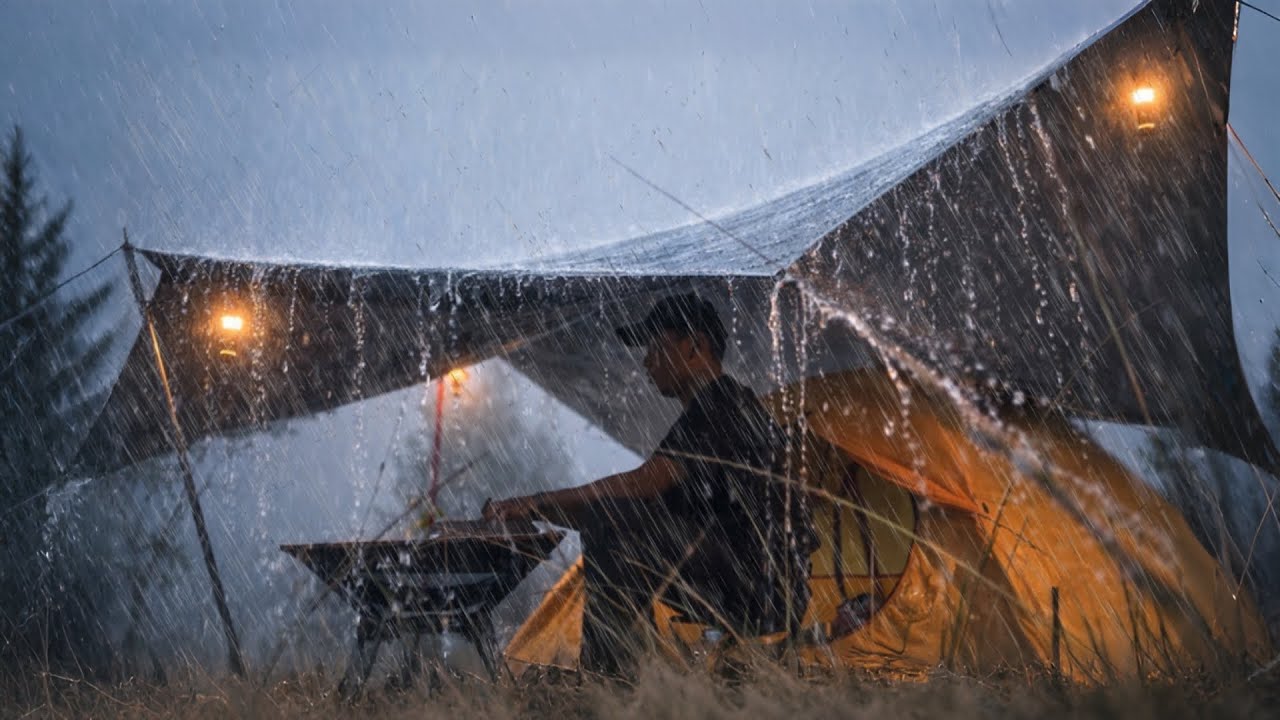 ENJOYING BAD WEATHER LIGHTNING STORMS AND VERY HEAVY RAIN ‼️CAMPING IN HEAVY RAIN ⛈️