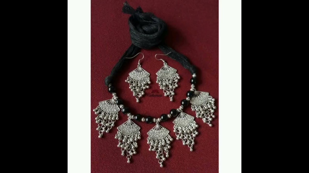 Antique silver  and thread necklace collection 2022 designs 