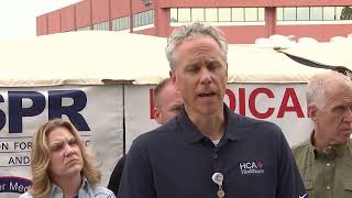 Government officials speak at press conference about Hurricane Helene