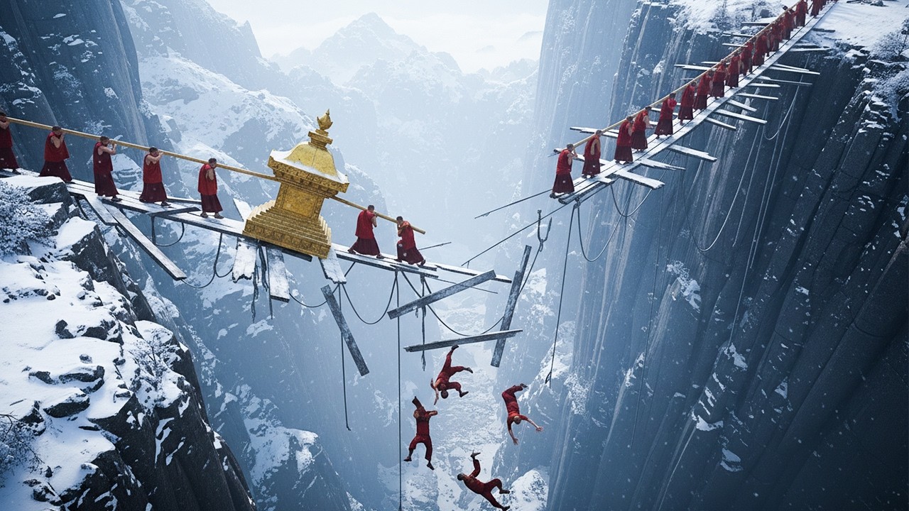 UNBELIEVABLE Himalayan Sacred Palanquin Procession Over the Edge | Buddhist Monks Snow Path Walks